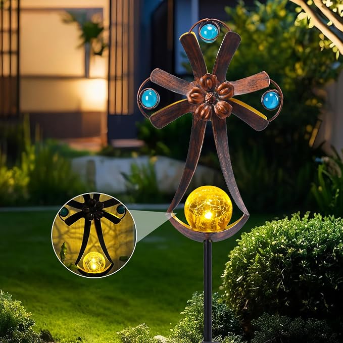 VCUTEKA Solar Garden Lights Cemetery Metal Flower Decor Colorful Solar Pathway by VCUTEKA