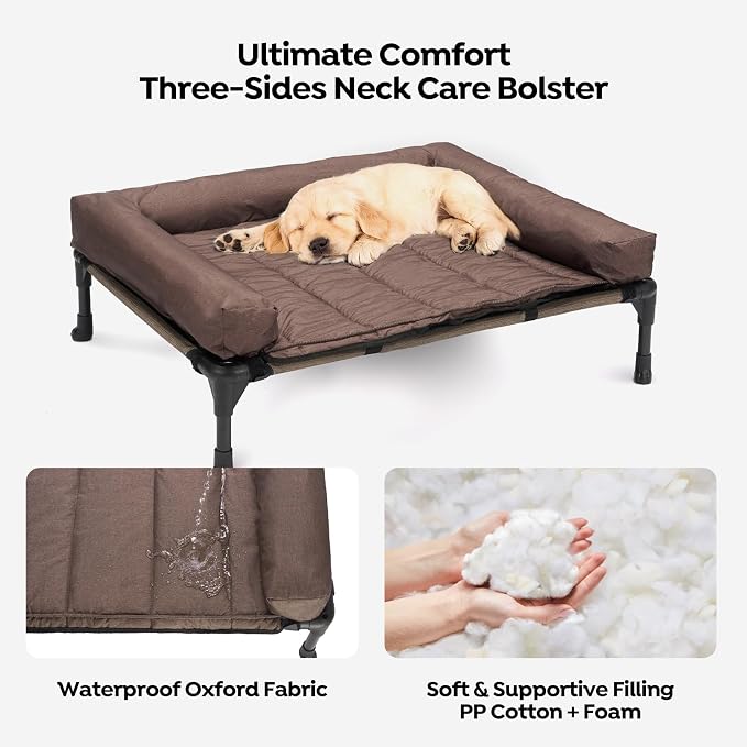 Veehoo Cooling Elevated Dog Bed Add Removable Waterproof Bolster Cushion Mat - Image 3