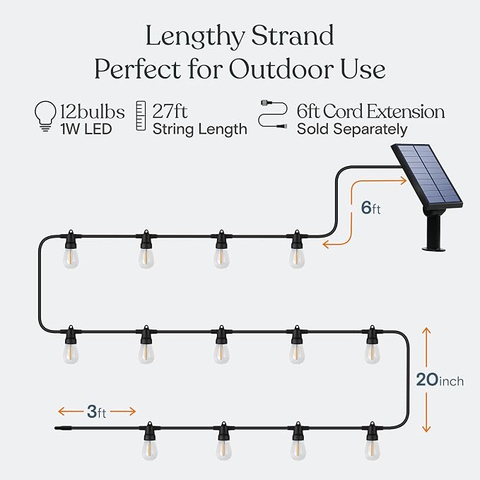 Brightech Ambience Pro Solar Powered Outdoor String Lights -27 ft Commercial - Image 4