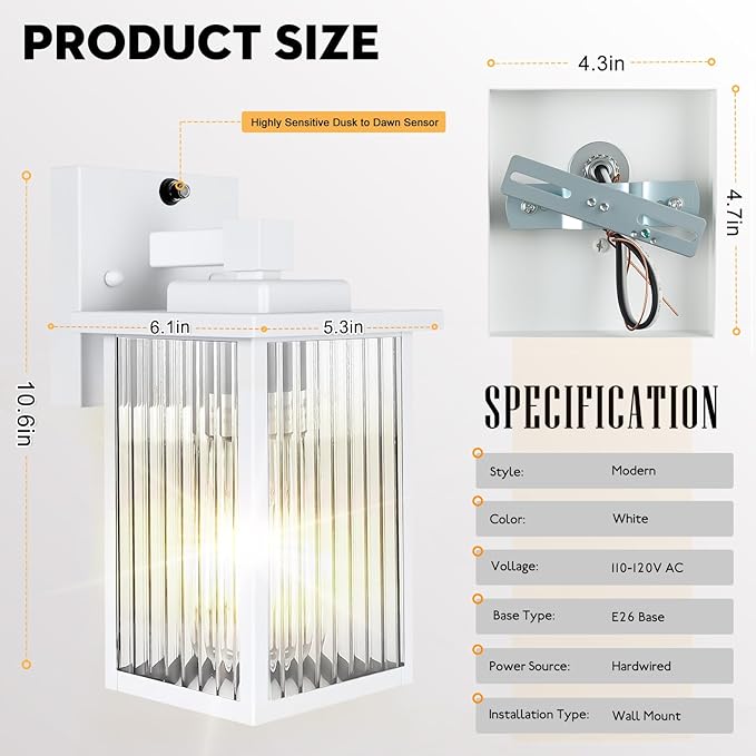 2 Pack Dusk to Dawn Outdoor Lighting, IP65 Waterproof Outdoor Porch Light - Image 3