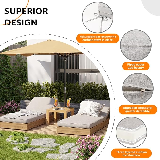Sundale Outdoor Olefin Chaise Lounge Cushion Set of 2, Water-Resistant Patio - Image 2
