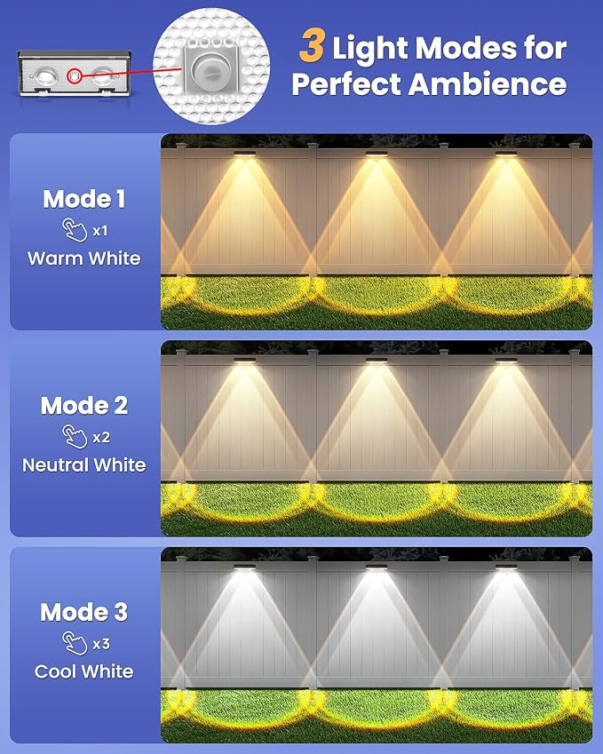 Solar Fence Lights Outdoor, 10 Pack Warm/Neutual/Cool White Fence Lights Solar - Image 3