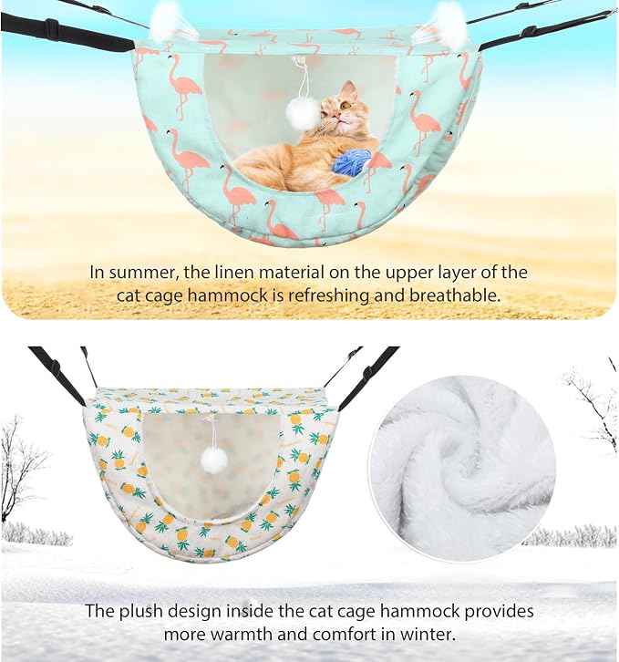 Unittype 2 Pieces Cat Cage Hammock Hanging Pet Bed Double Layer Soft Plush - Image 7