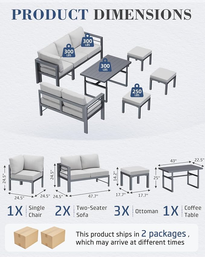 AECOJOY Aluminum Patio Furniture Set, 8 Seats Modern Outdoor Furniture - Image 2