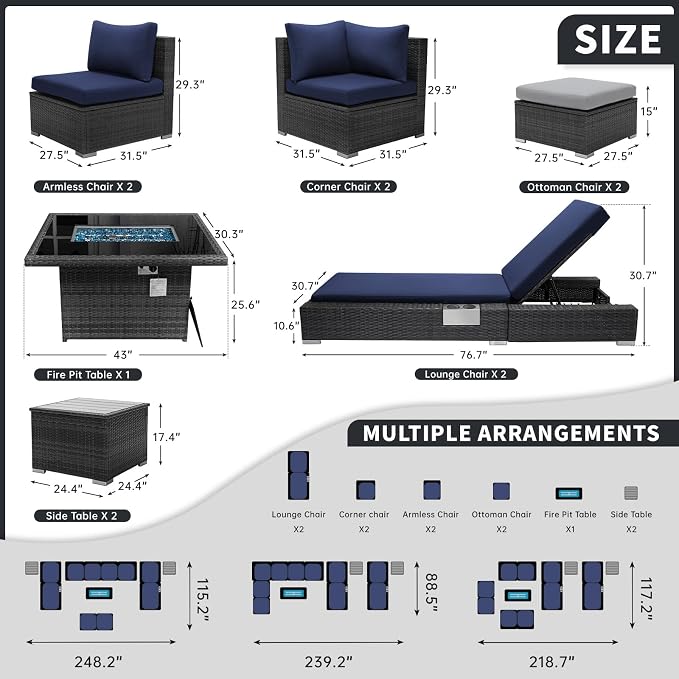 BULEXYARD 11 Piece Large High Back Grey Rattan Patio Furniture Sets - Image 6