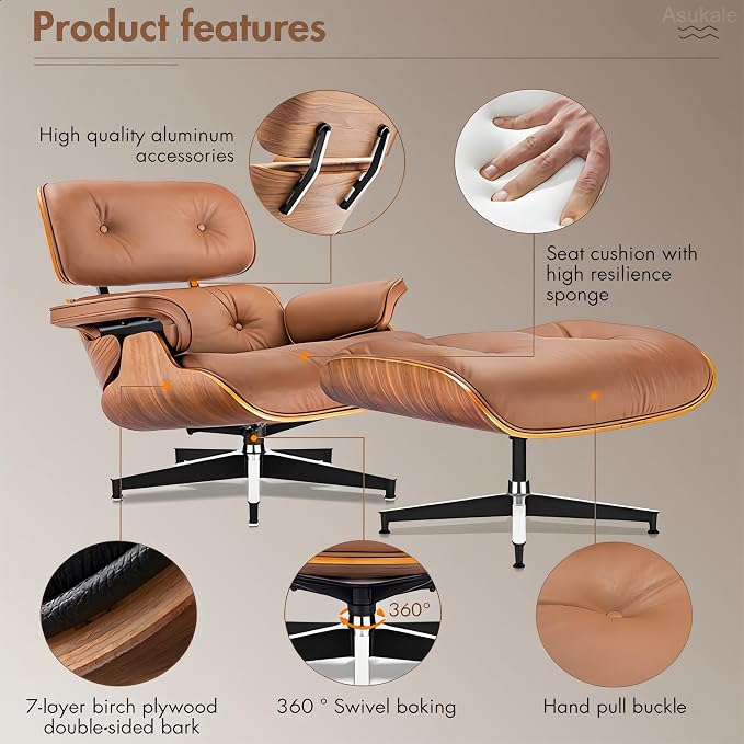 Top Grain Leather, Mid Century Chaise Lounge Chair and Ottoman, Reading Chair - Image 6