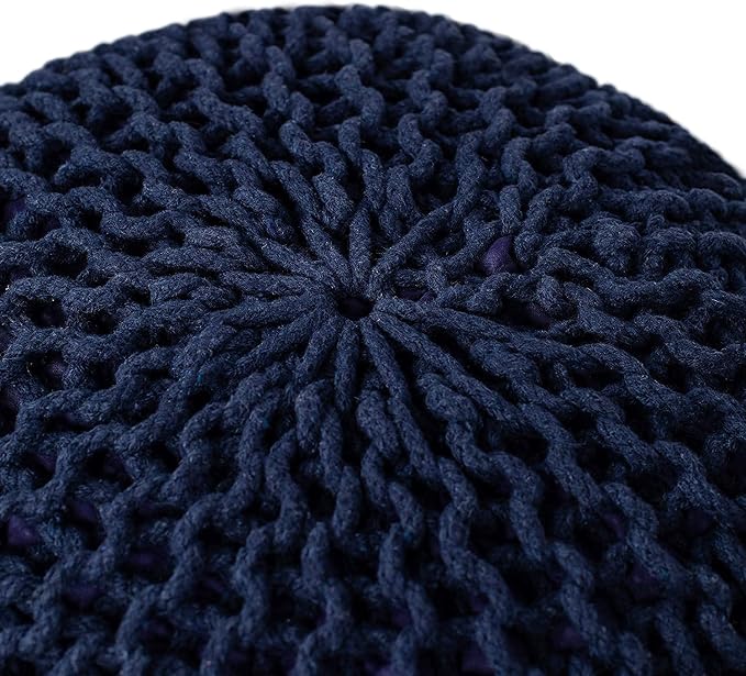 FRELISH DECOR Round Pouf Ottoman Hand Knitted 100% Cotton Pouf Foot Stool - Image 6