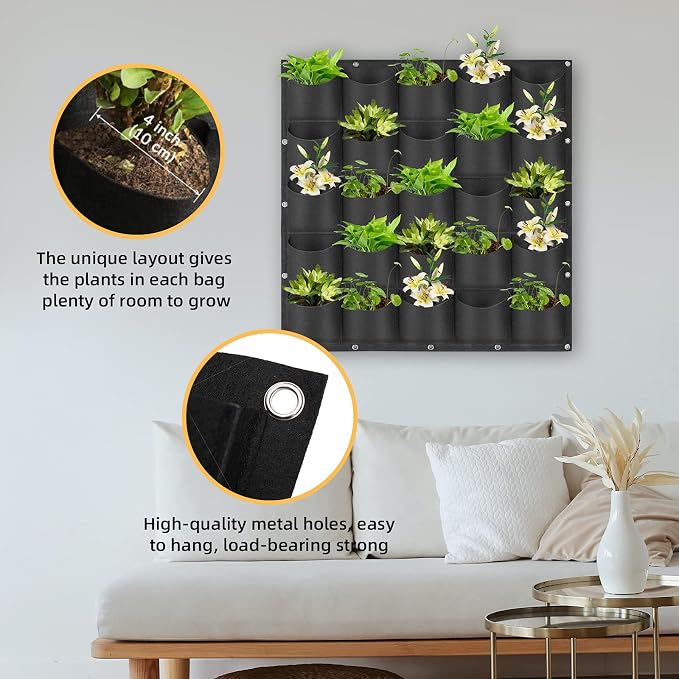 Hanging Planting Grow Bags, 25 Pockets Hanging Vertical Wall Planter Wall - Image 5
