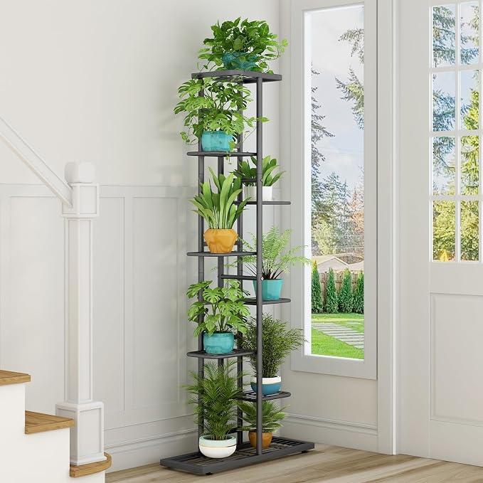 LINZINAR Plant Stand Indoor Outdoor Metal 8 Tier 9 Potted Multiple Flower Pot - Image 5