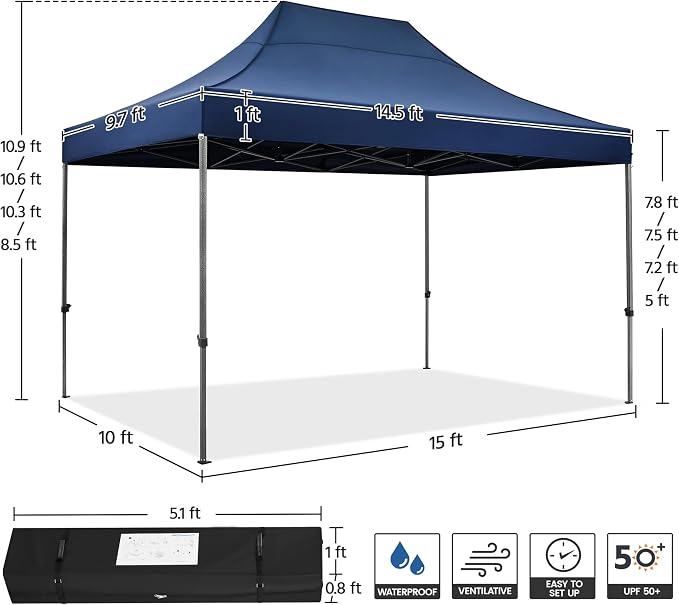 Yaheetech Heavy Duty Pop Up Canopy Tent, 10x15 Commercial Instant Shelter Tent - Image 4