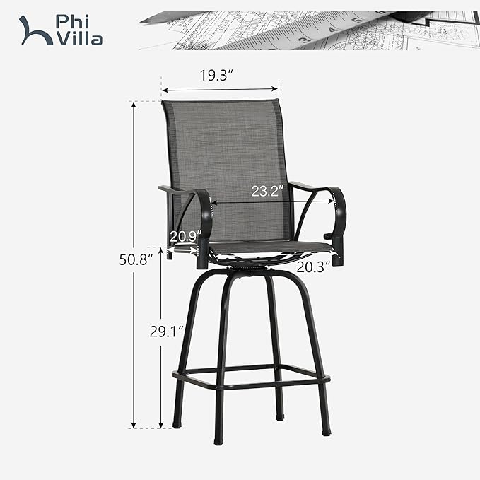 PHI VILLA Outdoor Swivel Bar Stools Set of 4, High Top Patio Bar Stools & Chairs - Image 3