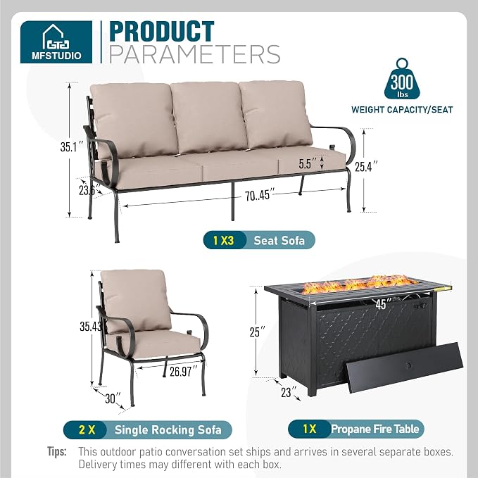 MFSTUDIO 5 Seats Large Metal Patio Conversation Sets, 4 Pieces Outdoor - Image 8