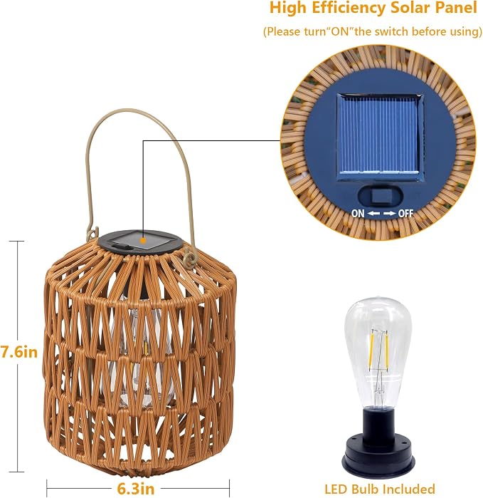 2 Pack Solar Lanterns Outdoor Waterproof, Rattan Solar Lights - Image 2