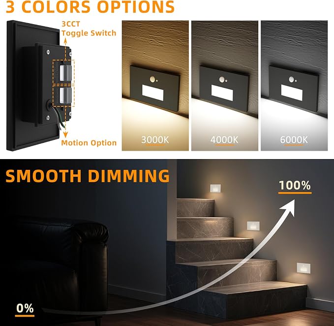 4 Pack Motion Sensor Stair Lights Indoor Outdoor, Dimmable Motion Activated - Image 3