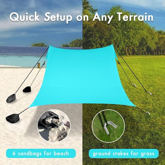 Beach Canopy Windproof Design, Sun Shelter UPF50+ Portable Family Tent - Image 4