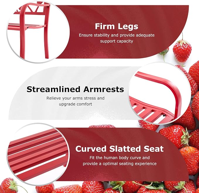 50” Strawberry Outdoor Garden Bench, Weatherproof Sturdy Cast Iron Metal Frame - Image 5