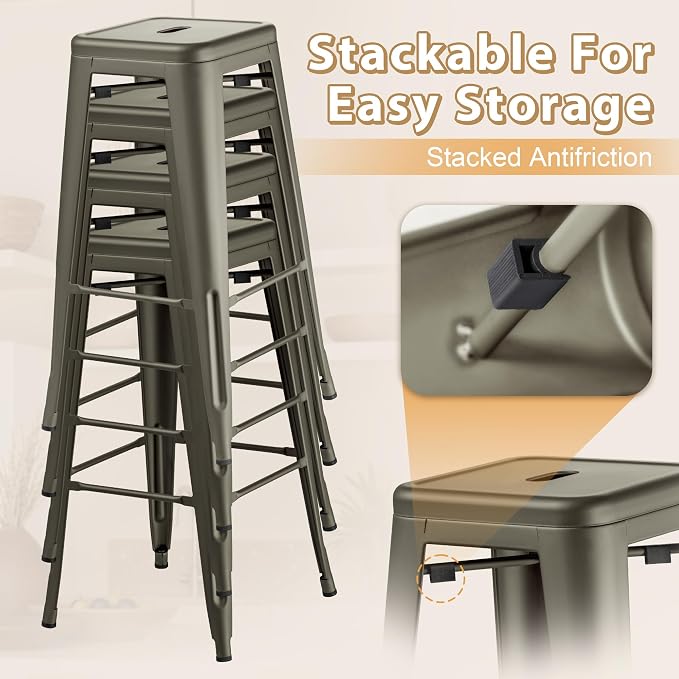 Furmax 30 Inch Metal Bar Stools Set of 4, Counter Height Backless Stools - Image 5