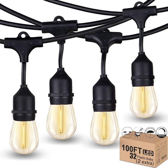 Outdoor String Lights LED 100FT Heavy-Duty Patio Lights String by Meidaoduo