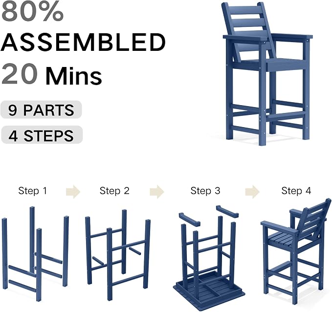 GLANC Adirondack Chairs and Table 3 Pieces Set, HDPE Balcony Bar Height Chairs - Image 5