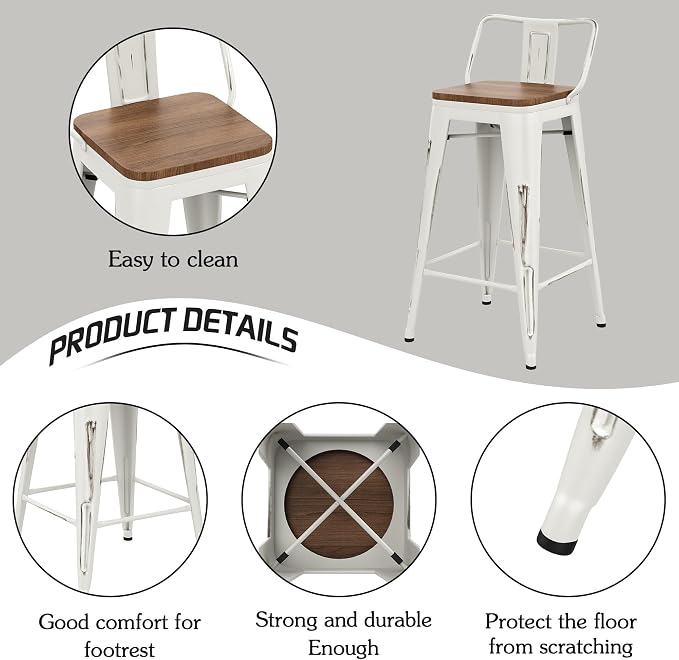 Alunaune 30" Metal Bar Stools Set of 4 Counter Height Barstools Industrial - Image 5