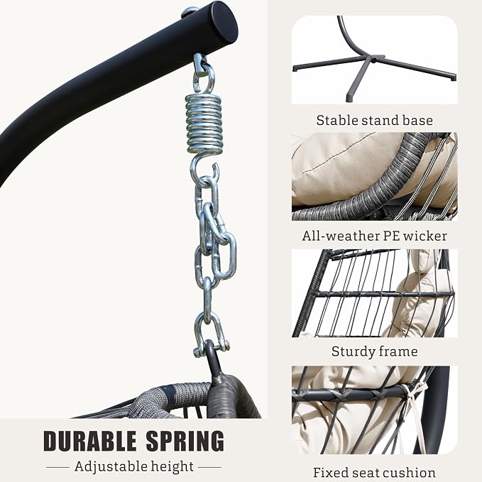 FREDEES Egg Swing Chair with Stand, Outdoor Hanging Egg Chair with Cushion - Image 5