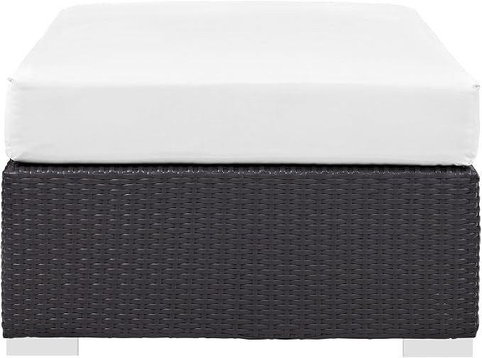 Modway Convene Wicker Rattan Outdoor Patio Rectangle Ottoman in Espresso White - Image 5