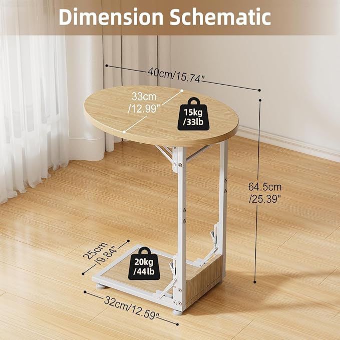 Elbourn Folding Side Table End Couch Tables, C-Shaped End Table - Image 3
