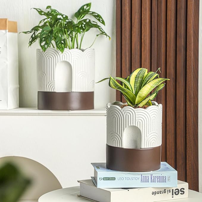 Nihow Self Watering Plant Pot: 6 Inch Ceramic Planter - Image 5
