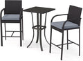 Tangkula 3 Piece Patio Wicker Bar Set, Outdoor Rattan Counter Height Cushioned by TANGKULA