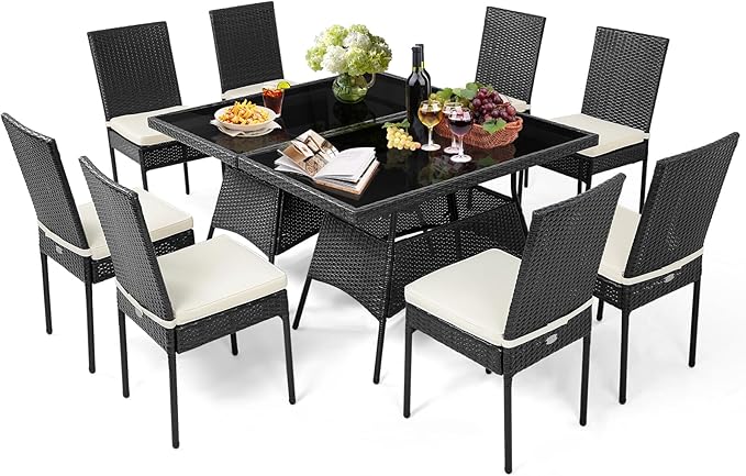 Tangkula 10 Pieces Wicker Patio Dining Set, Outdoor Rattan Table & Chairs Set by TANGKULA