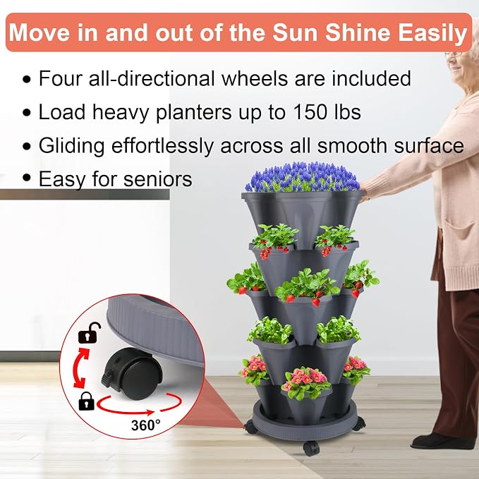 DUNCHATY Stackable Planter, Dark Gray, 5-Tier Garden Tower - Image 5