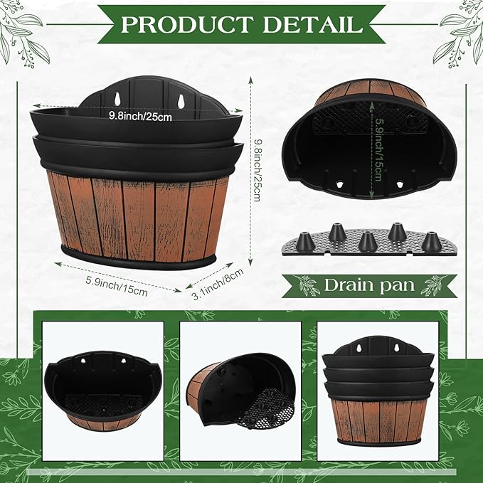 Layhit 6 Pcs Wall Hanging Planters Outdoor Pot Planter Wine Barrel Planter - Image 2