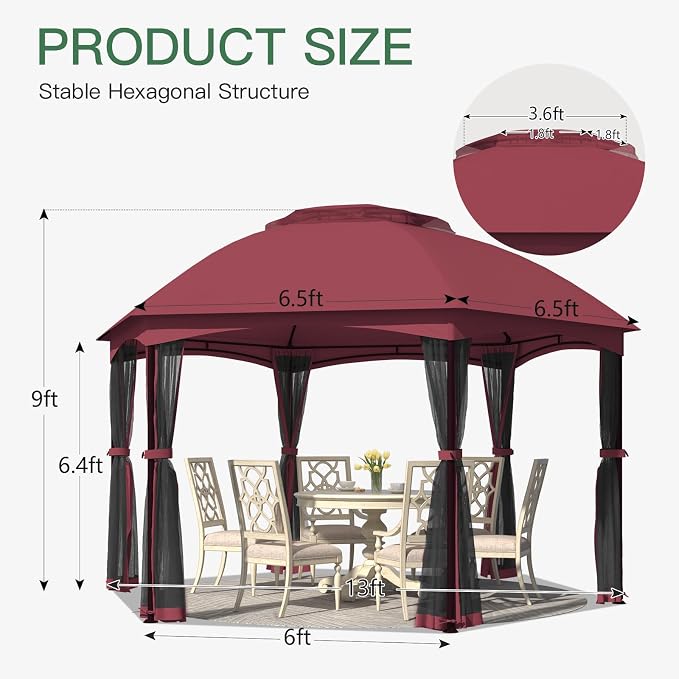 EROMMY Gazebos on Clearance 13 x 13 Ft 6 Sided, Outdoor Gazebo - Image 5