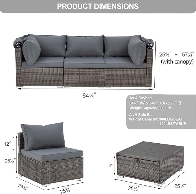 HOMREST 6 Pieces Patio Furniture Sets, Outdoor Daybed - Image 2