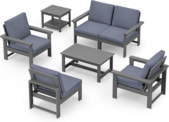 SERWALL HDPE Patio Furniture Set, 7-piece Outdoor Sectional Sofa Set, All - Image 9