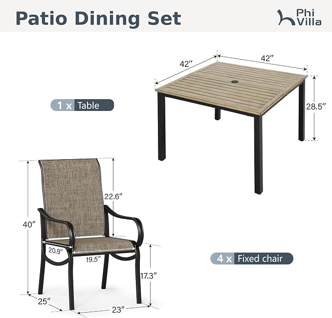 PHI VILLA 5 Piece Patio Dining Set - Image 9