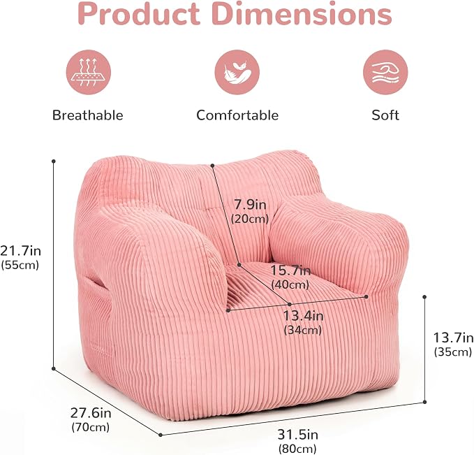 FKHOUSE 32" Bean Bag Chair, Single Sofa, Corduroy Lazy Sofa Coach - Image 2