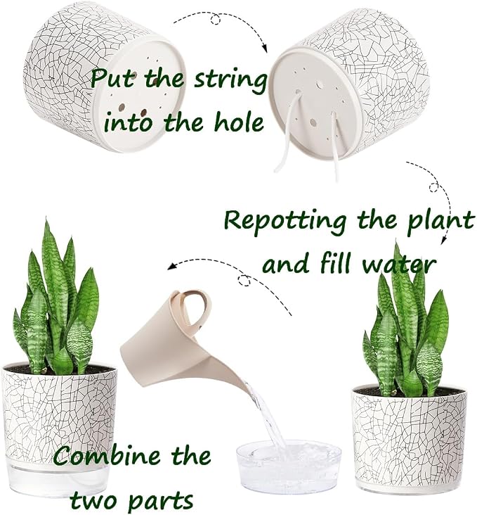 Self Watering Pots for Indoor Plants, Flower Pots, Self Watering Plant Pot-2pcs - Image 3