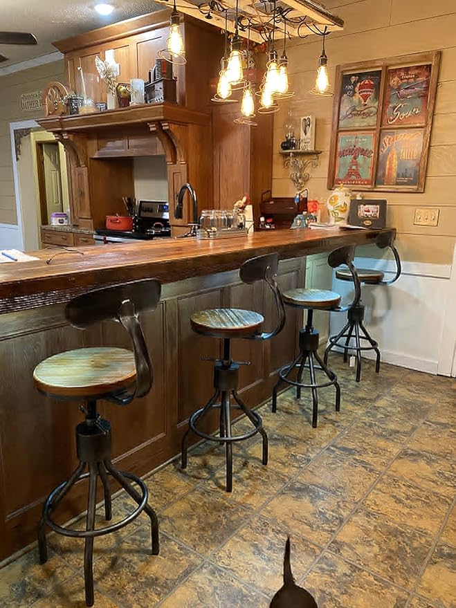 LOKKHAN Set of 2 Rustic Industrial Bar Stool-24-30 Adjustable Metal Swivel - Image 8