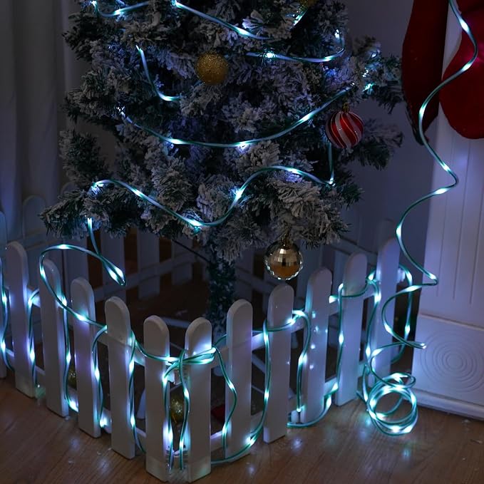 QITONG Solar Christmas Lights Outdoor, 2 Pack Each 33ft 100 LED Green and White - Image 3