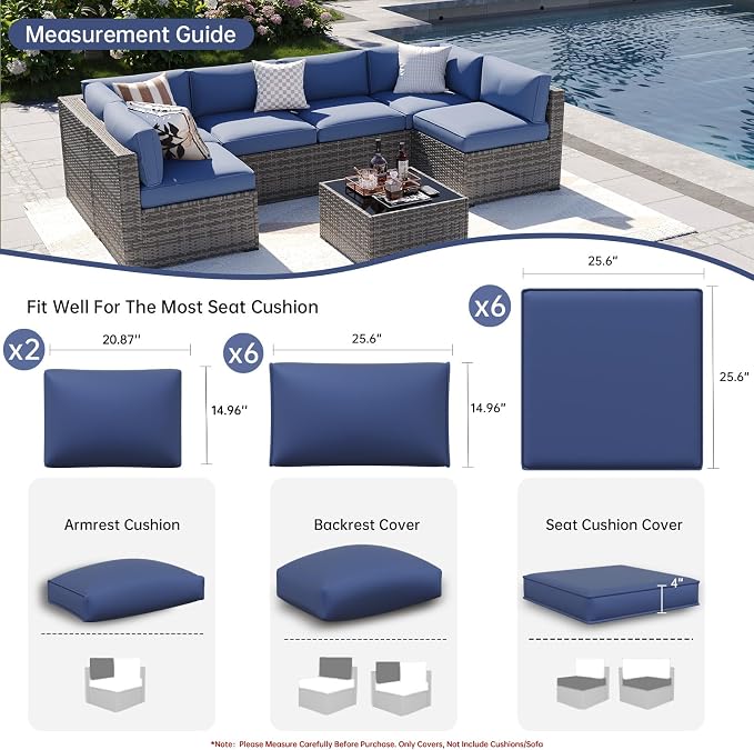 Aoxun 14pcs Patio Cushion Covers Replacement, Waterproof Outdoor Furniture - Image 2