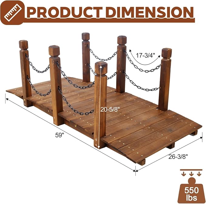Wooden Garden Bridges for Outdoors 5ft, Garden Bridge for Backyard Yard Patio - Image 2