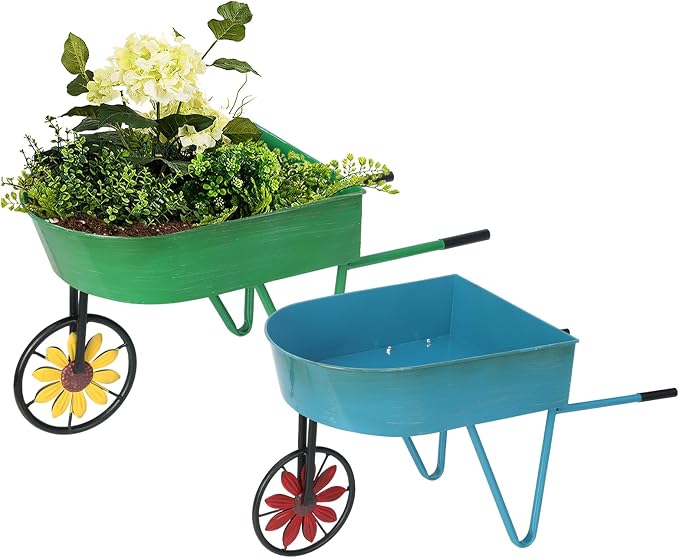 BAYN Metal Wheelbarrow Flower Cart Planter, 2 Packs Plant Stands by BAYN