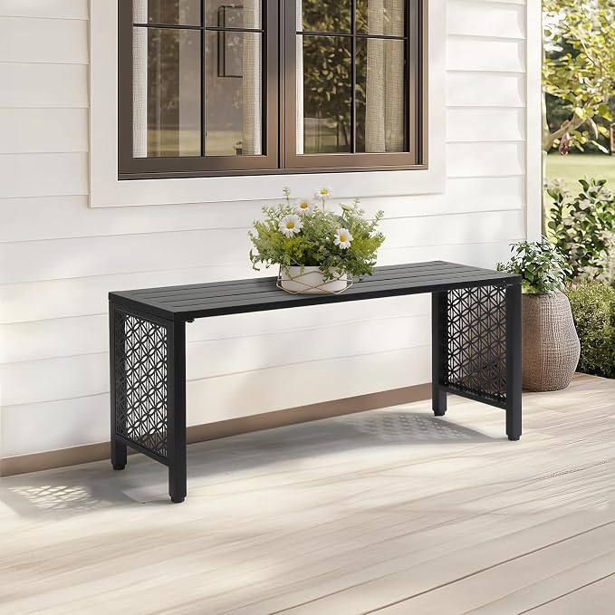 VINGLI 40in Outdoor Metal Bench, All-Weathe Backless Patio Bench - Image 7