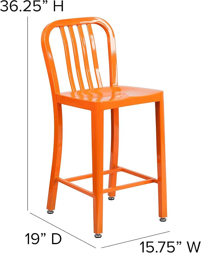 Flash Furniture Gael Commercial Grade 2 Pack 24" High Orange Metal - Image 3