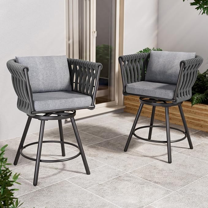 Grand patio Outdoor Swivel Bar Stools Set of 2, Bar Height Outdoor Chairs 35'' by GrandPatio