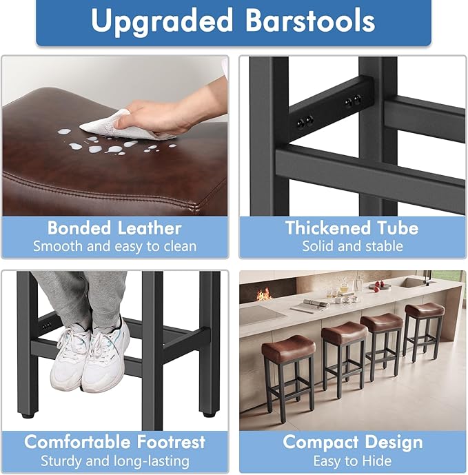 29 Inch Bar Height Bar Stools Set of 2, Backless Bonded Leather Bar Height - Image 4