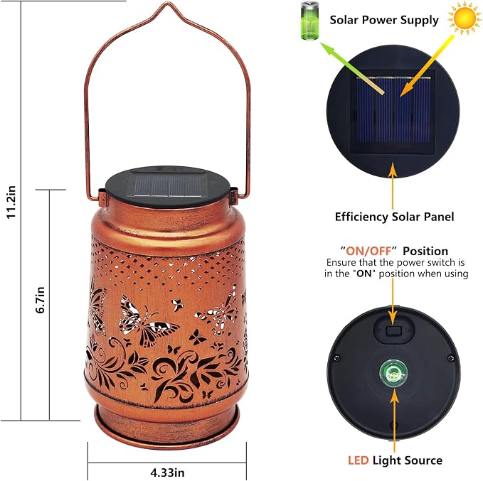 2 Pack Solar Butterfly Lanterns Outdoor Hanging Decor Lantern, Waterproof - Image 4