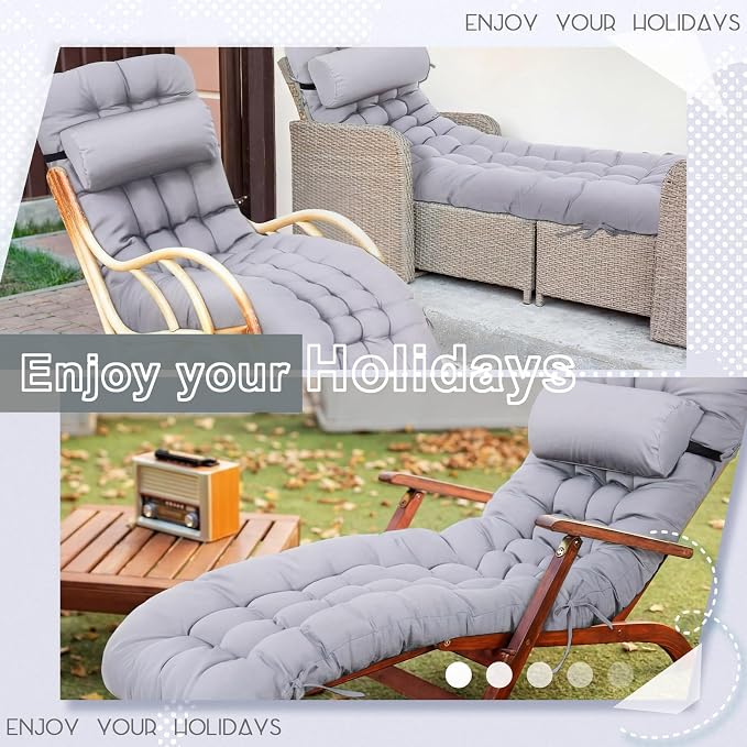 Tudomro 1 Pcs Light Gray 66'' Outdoor Chaise Lounge Cushion Waterproof Patio - Image 6
