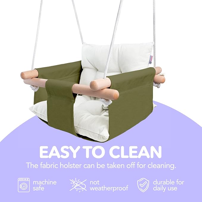 CaTeam - Canvas Baby Swing, Wooden Hanging Swing Seat Chair - Image 6